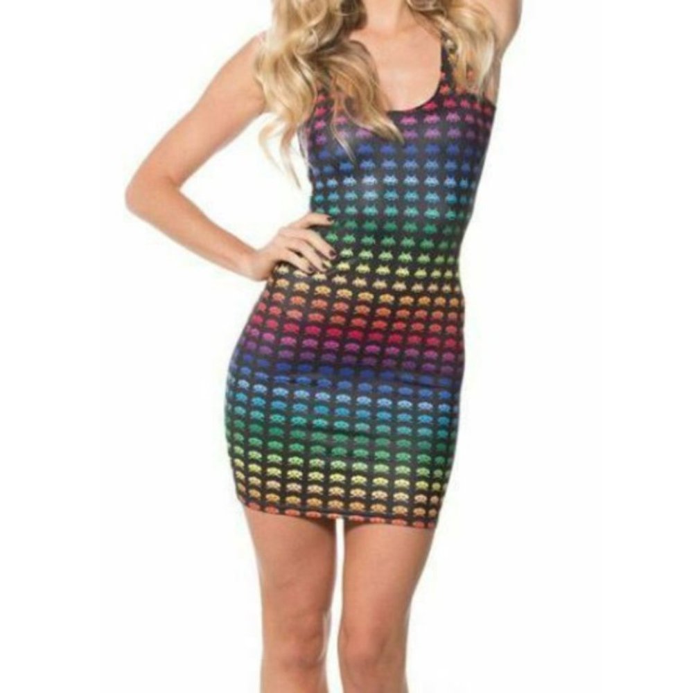 BLACK MILK SPACE INVADERS RAINBOW BODYCON DRESS